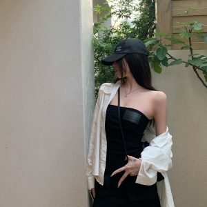 Summer Vintage Black Strapless Dress with Short Design - Y2K Hot Girl Workwear Style