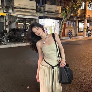 Summer Vintage Nylon Strapless Dress for Women - High-End French Style, Elegant and Chic for a Perfect Summer Look
