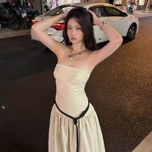 Summer Vintage Nylon Strapless Dress for Women - High-End French Style, Elegant and Chic for a Perfect Summer Look