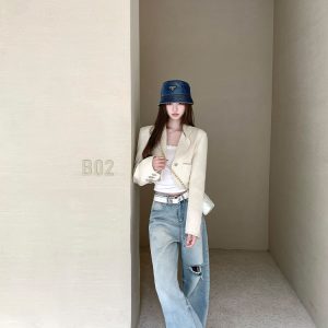 Summer Wash Blue Cat Whisker Ripped Loose Wide-Leg Jeans for Women - Trendy Y2K Style, Casual Chic Denim Pants