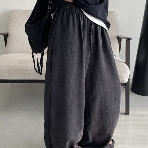 Summer Wide-Leg Casual Pants for Women - Loose Fit, Drawstring, Slightly Wrinkled Texture, Slimming Sun Grapefruit Color