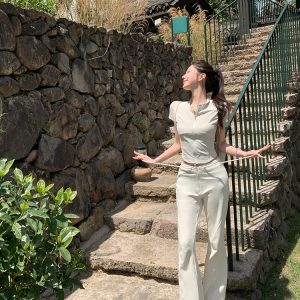 Summer Women's Casual Pants - Mid-Waist Straight Leg Drawstring Thin Flared Hiking Fit for Outdoor Activities