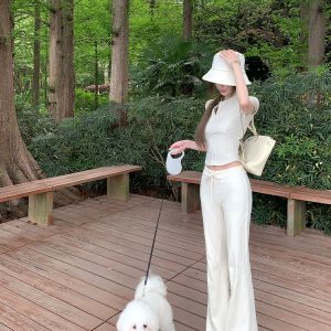 Summer Women's Casual Pants - Mid-Waist Straight Leg Drawstring Thin Flared Hiking Fit for Outdoor Activities