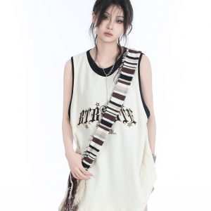 Summer Women's Loose Sports Sleeveless Top - Embroidered Fake Two-Piece Vest with 