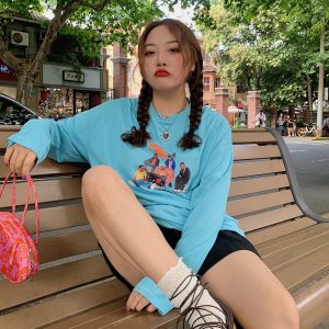 Summer Women's Printed Long Sleeve T-Shirt - Loose Fit, Slimming Round Neck, Sun Protection, Trendy and Stylish