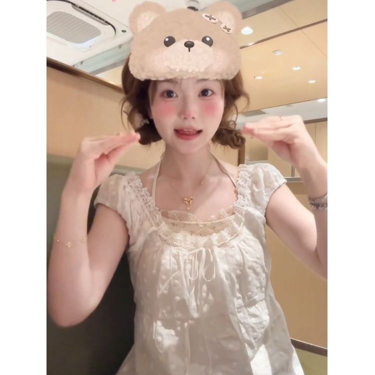 Summer Women's White Square Neck T-Shirt with Lace Spliced Puff Sleeves - French Style Sweet Fashion Top Summer Women's White Square Neck T-Shirt with Lace Spliced Puff Sleeves - French Style Sweet Fashion Top