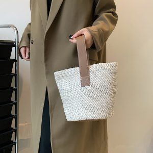 Summer Woven Straw Bucket Bag for Women - 2025 Stylish Beach Handbag, Vacation Essential, Small Tote for Girls