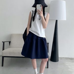 Sun Grapefruit Casual Elastic Waist Short Skirt for Women – Versatile Slimming Loose Sports Skirt for Spring Summer 90s Style