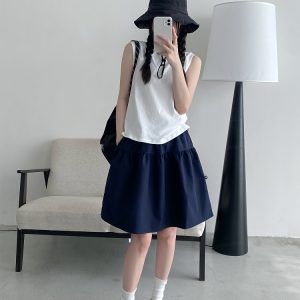 Sun Grapefruit Casual Elastic Waist Short Skirt for Women – Versatile Slimming Loose Sports Skirt for Spring Summer 90s Style