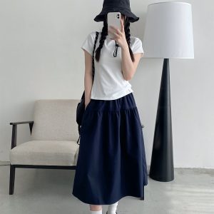 Sun Grapefruit Casual Elastic Waist Short Skirt for Women – Versatile Slimming Loose Sports Skirt for Spring Summer 90s Style