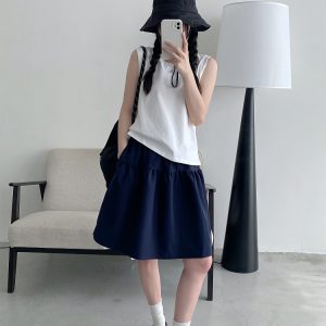 Sun Grapefruit Casual Elastic Waist Short Skirt for Women – Versatile Slimming Loose Sports Skirt for Spring Summer 90s Style