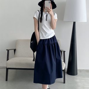 Sun Grapefruit Casual Elastic Waist Short Skirt for Women – Versatile Slimming Loose Sports Skirt for Spring Summer 90s Style