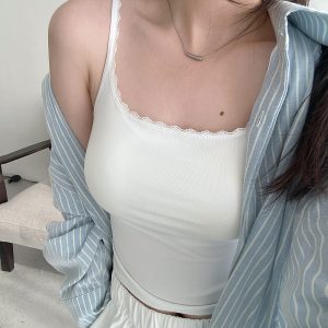 Sun Grapefruit Lace U-Back Tank Top with Hollow Design and Lace Shoulder Straps - Slim Fit, Perfect for Y2K and Summer Style