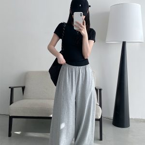 Sun Grapefruit Loose-Fitting Wide-Leg Sweatpants for Women - Stylish Casual Long Pants with Great Drape for Spring and Summer