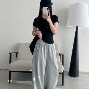 Sun Grapefruit Loose-Fitting Wide-Leg Sweatpants for Women - Stylish Casual Long Pants with Great Drape for Spring and Summer