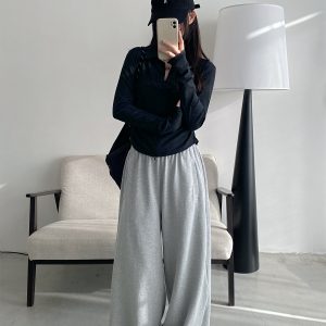 Sun Grapefruit Loose-Fitting Wide-Leg Sweatpants for Women - Stylish Casual Long Pants with Great Drape for Spring and Summer