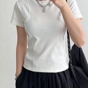 Sun Grapefruit Short-Sleeve T-Shirt for Women - Round Neck Slim-Fit Summer Top, Trendy Niche Shoulder Style