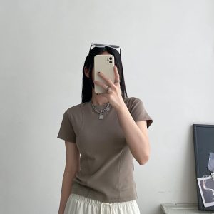 Sun Grapefruit Short-Sleeve T-Shirt for Women - Round Neck Slim-Fit Summer Top, Trendy Niche Shoulder Style