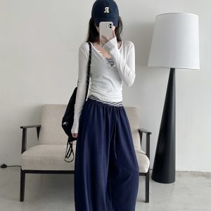 Sun Grapefruit Wide-Leg Denim Pants for Women - Soft, Loose Drape, Versatile Summer Style