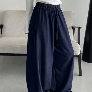 Sun Grapefruit Wide-Leg Denim Pants for Women - Soft, Loose Drape, Versatile Summer Style