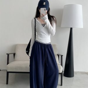 Sun Grapefruit Wide-Leg Denim Pants for Women - Soft, Loose Drape, Versatile Summer Style