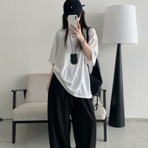 Sun Grapefruit Wide-Leg Denim Pants for Women - Soft, Loose Drape, Versatile Summer Style