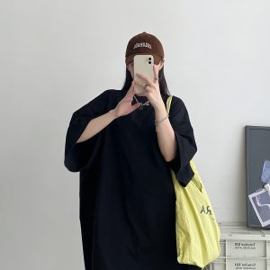 Sun Grapefruit Wide-Neck Short-Sleeve T-Shirt for Women - Unique Big Sleeve, Loose Heavyweight Cotton, Summer Style