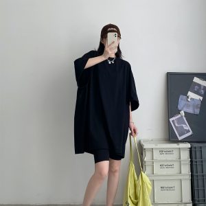 Sun Grapefruit Wide-Neck Short-Sleeve T-Shirt for Women - Unique Big Sleeve, Loose Heavyweight Cotton, Summer Style
