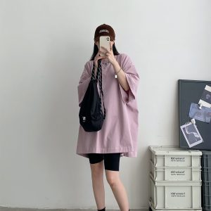 Sun Grapefruit Wide-Neck Short-Sleeve T-Shirt for Women - Unique Big Sleeve, Loose Heavyweight Cotton, Summer Style