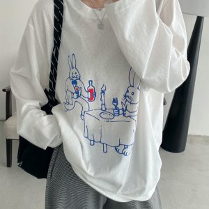 Sun Protection Cartoon Long Sleeve T-Shirt in Thin All-Cotton with Slimming Fit and Round Neck – Perfect for Casual Summer Style