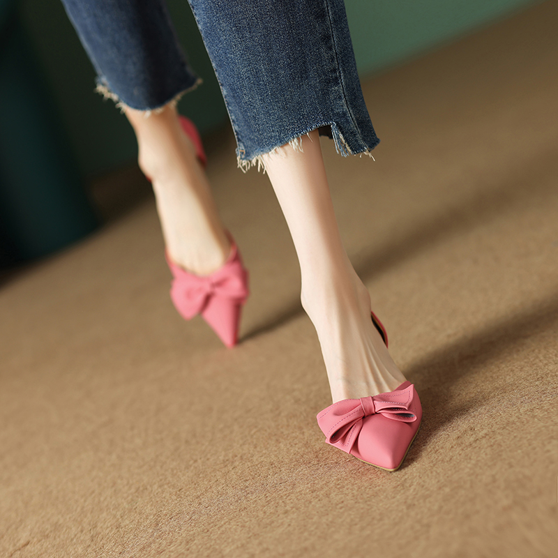 Super Cute Pointed Toe Bow Tie Open Toe Sandals for Women - Versatile Hollow Fine High Heels, Perfect for Y2K and Summer Style