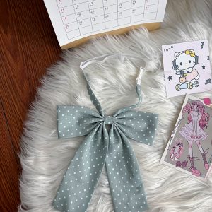 Super Large Polka Dot Bowtie Uniform Accessory - Adjustable Pink Bowknot for Versatile College Style, Cute Pudding Bear Design