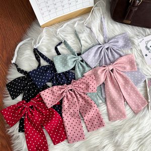 Super Large Polka Dot Bowtie Uniform Accessory - Adjustable Pink Bowknot for Versatile College Style, Cute Pudding Bear Design