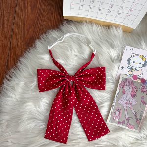 Super Large Polka Dot Bowtie Uniform Accessory - Adjustable Pink Bowknot for Versatile College Style, Cute Pudding Bear Design
