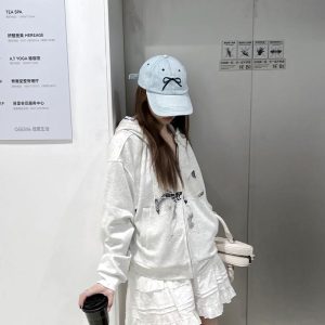 Sweet and Spicy Lace Bow Hoodie Short Jacket for Women - Loose American Style Casual Top, Trendy Y2K Fashion