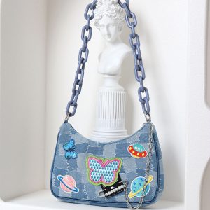 Sweet Cool Cowboy Underarm Bag Women's Y2K Embroidered Chain Crossbody Bag - Trendy Millennium Hot Girl Style