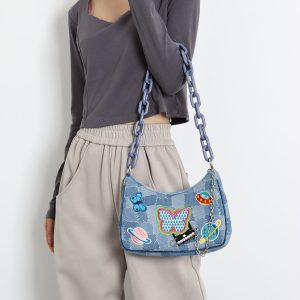 Sweet Cool Cowboy Underarm Bag Women's Y2K Embroidered Chain Crossbody Bag - Trendy Millennium Hot Girl Style