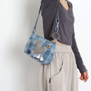 Sweet Cool Heart Cowboy Underarm Bag for Women - Y2K Chain Crossbody Bag, Trendy 90s Style, Unique Niche Design