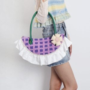 Sweet Cute Woolen Fan-Shaped Tote Underarm Handbag for Autumn Winter - Trendy High-End Fashion Accessory