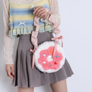 Sweet Donut Small Round Crossbody Bag for Girls - Cute Trendy Phone Bag in Lolita Style