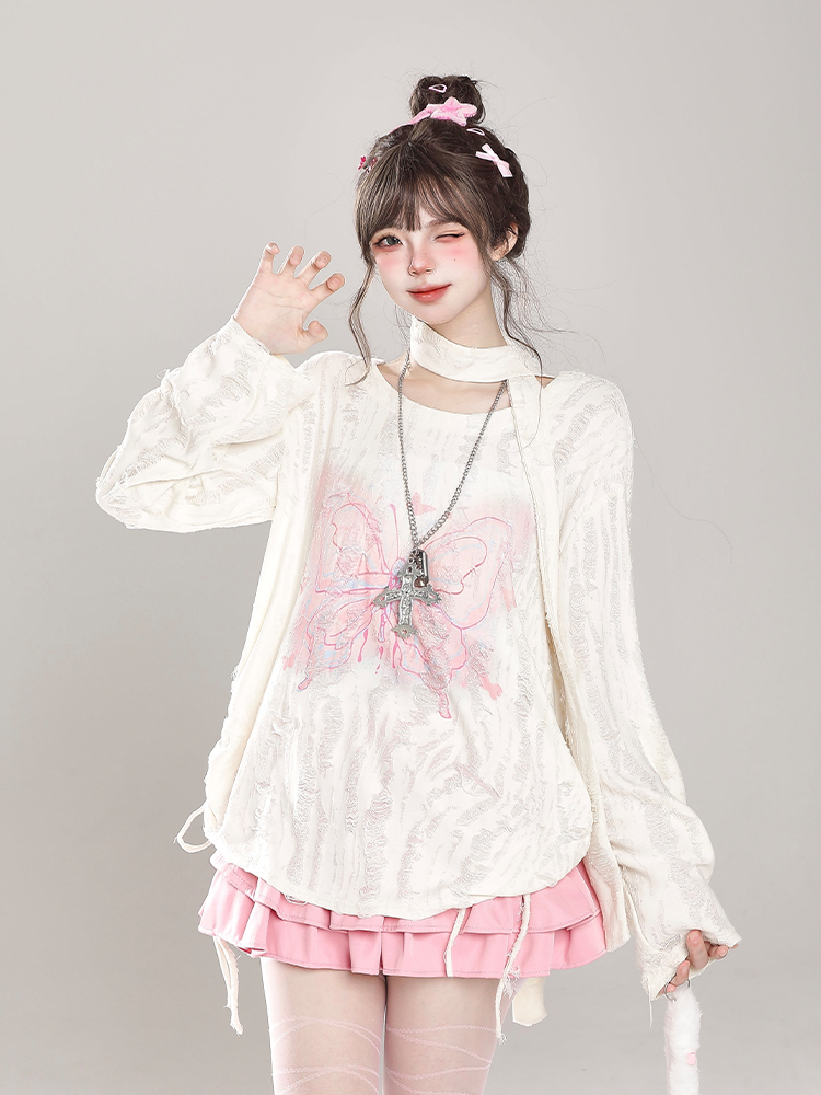 Sweet Girl Butterfly Embroidery Long Sleeve T-Shirt Sun Protection Cover-Up for Women - Spring Summer Loose Top for Lazy Style Sweet Girl Butterfly Embroidery Long Sleeve T-Shirt Sun Protection Cover-Up for Women - Spring Summer Loose Top for Lazy Style