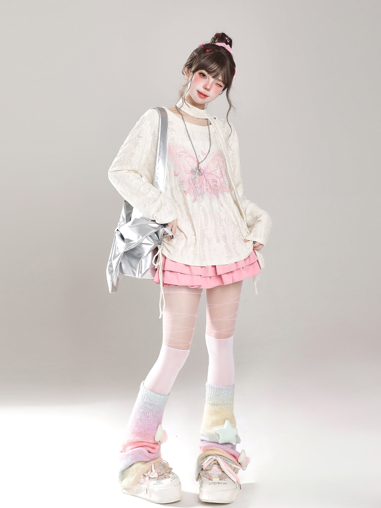 Sweet Girl Butterfly Embroidery Long Sleeve T-Shirt Sun Protection Cover-Up for Women - Spring Summer Loose Top for Lazy Style Sweet Girl Butterfly Embroidery Long Sleeve T-Shirt Sun Protection Cover-Up for Women - Spring Summer Loose Top for Lazy Style