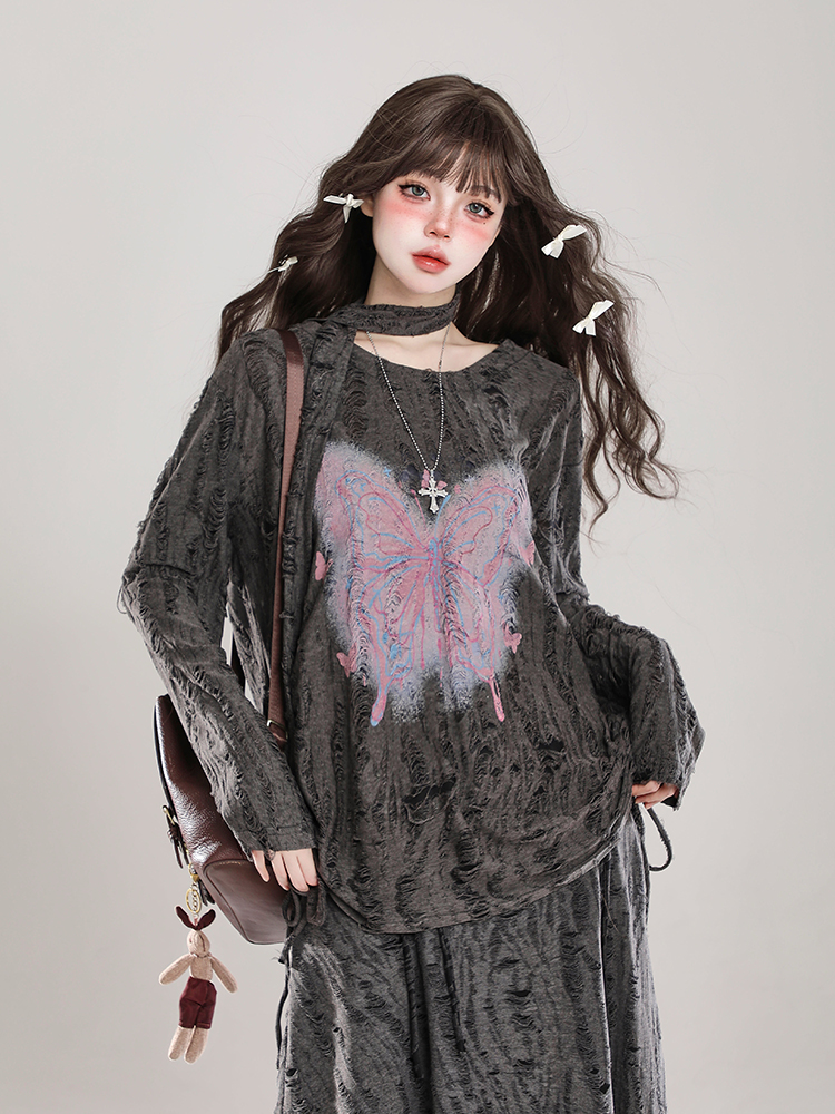 Sweet Girl Butterfly Embroidery Long Sleeve T-Shirt Sun Protection Cover-Up for Women - Spring Summer Loose Top for Lazy Style Sweet Girl Butterfly Embroidery Long Sleeve T-Shirt Sun Protection Cover-Up for Women - Spring Summer Loose Top for Lazy Style