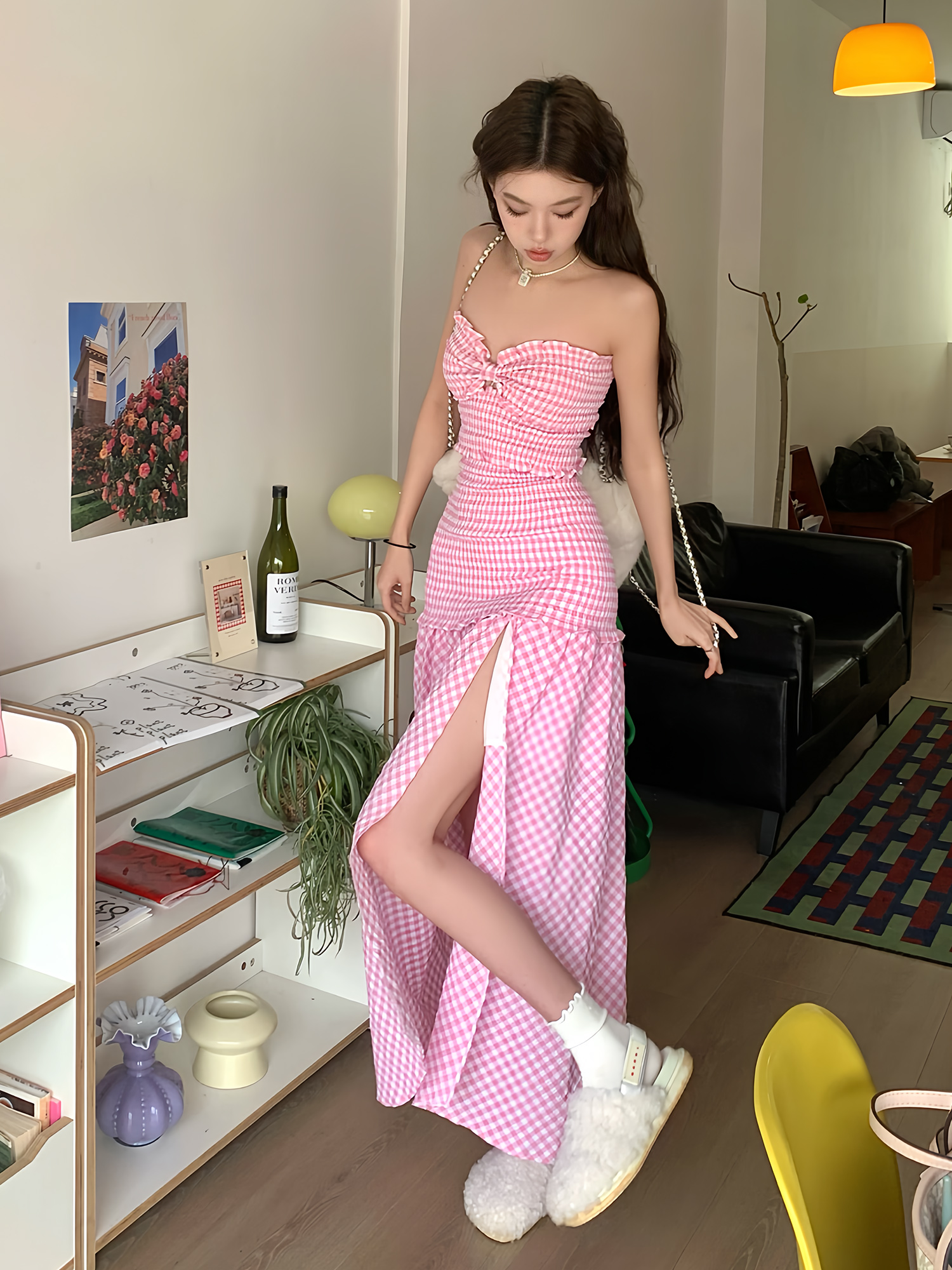 Sweet Pink Checkered Strapless Fitted Dress - High-End Feel, Niche Design, Hot Girl Style, Trendy 90s Inspired Fashion Sweet Pink Checkered Strapless Fitted Dress - High-End Feel, Niche Design, Hot Girl Style, Trendy 90s Inspired Fashion