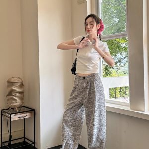 Sweet Round Neck Bow Tie Embroidered Short Sleeve T-Shirt for Women - Light Fabric Slim Fit Summer Top, Perfect for Y2K Style