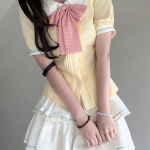Sweet Style Short Sleeve Sailor Suit Set with Cake Skirt - 2025 Summer Pudding Bear JK Uniform Fashion for Y2K & Korean Style Lovers