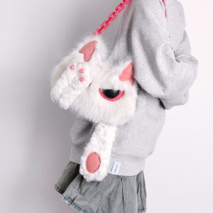 Sweet White Face-Covering Cat Bag - Cute Plush Shoulder Crossbody Bag for Y2K and Korean Style Lovers
