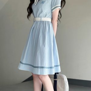 Sweetheart Pudding Bear JK Uniform College Style Dress with Butterfly Collar - Slimming Summer Dress for Women