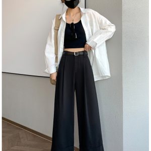 Tencel Washed Cotton Wide-Leg Pants for Women, Hip-Hiding Slimming Casual Nine-Point Pants, 90s Inspired Spring/Summer Fashion