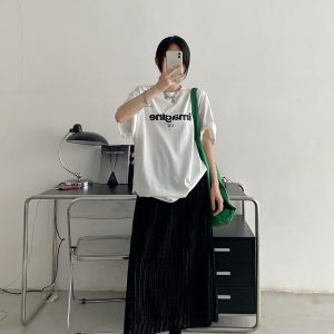 Textured Pleated Midi Skirt for Women - High-Waisted A-Line Design, Loose Fit, Perfect for Spring and Summer Fashion